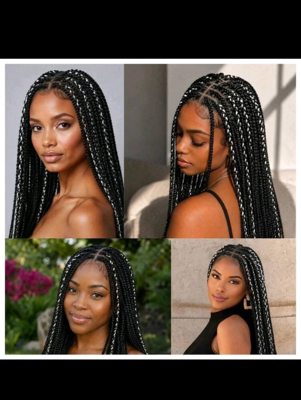 Black & White Box Braid Wig - Synthetic Long Braided Hair